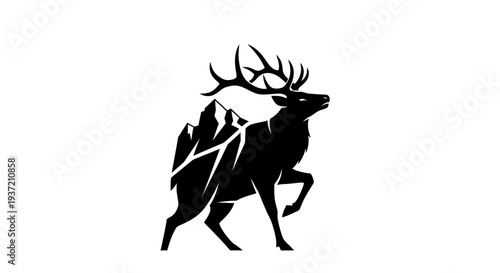 Silhouette of elk with mountain range