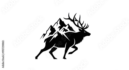 Silhouette of elk with mountain background