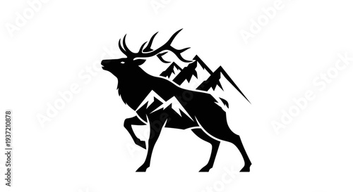Silhouette of elk with mountain range