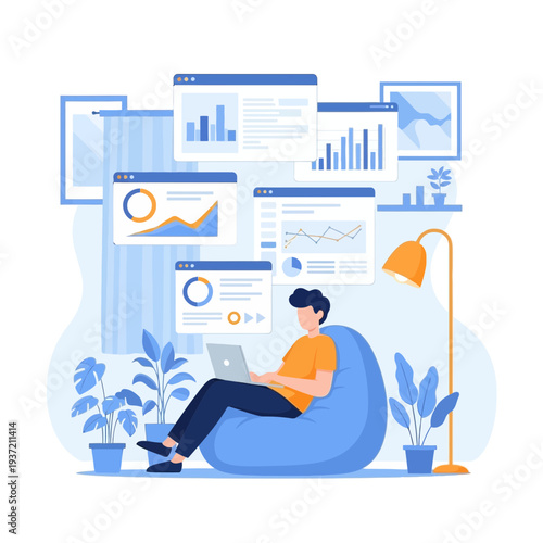 People Relaxing at Home Illustration – Cozy Living Room Lifestyle and Leisure Activities