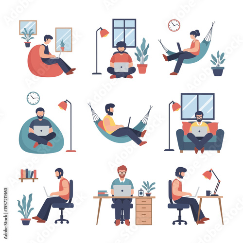 People Relaxing at Home Illustration – Cozy Living Room Lifestyle and Leisure Activities