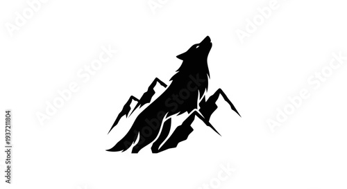 Silhouette of wolf howling on mountain