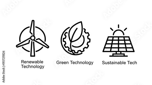 Clean Icons: Renewable Technology, Green Energy, and Sustainable Power Solutions for Eco-Friendly Concepts