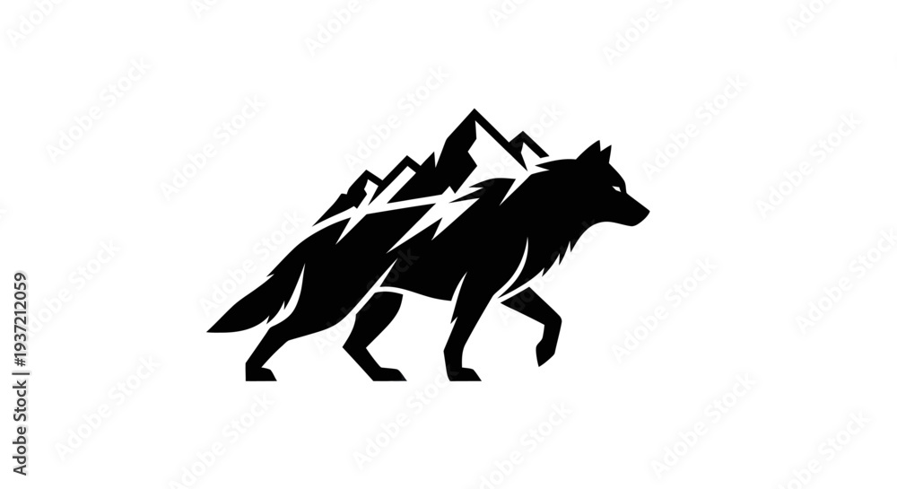 Obraz premium Silhouette wolf and mountain peak