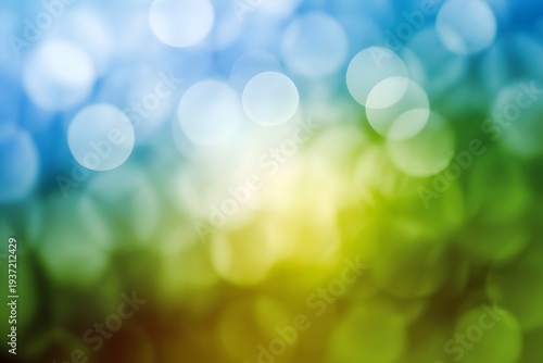 Vibrant colorful bokeh lights in blue green gradient background