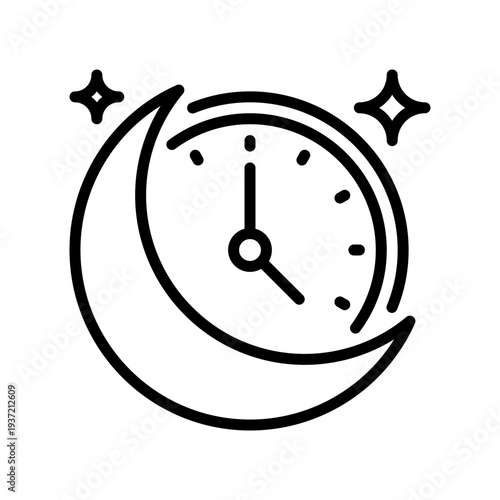 Night Shift Line Icon, Outline Symbol for Evening Work, Nocturnal Operation, Overtime Duty, Dark Hours, and Moonlight Schedule. Vector Sign Icon.