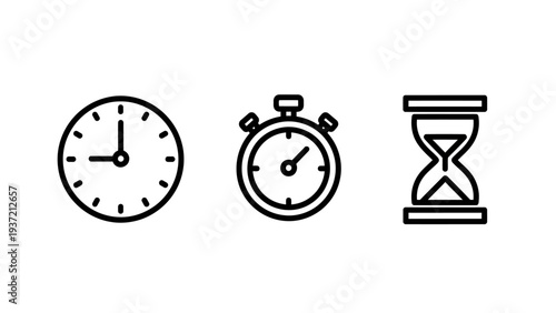 Time Icons: Clock, Stopwatch, and Hourglass for Timekeeping, Measurement, and Urgency in Business and Projects