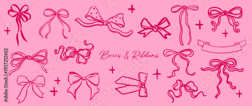 Elegant Bows and Ribbons: A delightful assortment of elegant bows and ribbons, gracefully arranged against a soft background, exudes a sense of delicacy and charm.