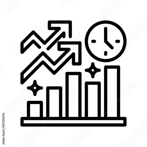 Productivity Increase Line Icon, Outline Symbol for Performance Growth, Boost Output, Arrow Progression, Success Metric, and Business Scaling. Vector Sign Icon.