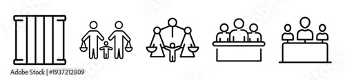 Simple line icons depicting law and justice concepts