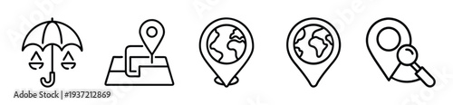 Modern business and travel icons for global navigation and protection