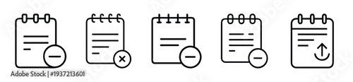 Minimalist icons of notebooks with edit and delete symbols for business and design use