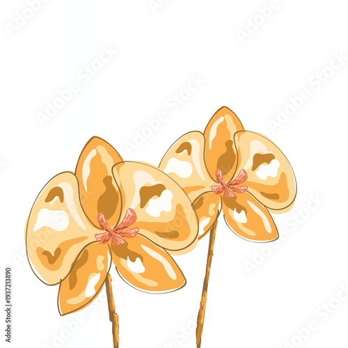 Beautiful two orchid yellow petal flat vector illustration isolated
