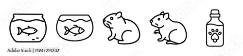 Pet care icons set with fish and animals