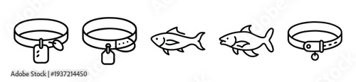 Pet collar icons with fish bowl and tags