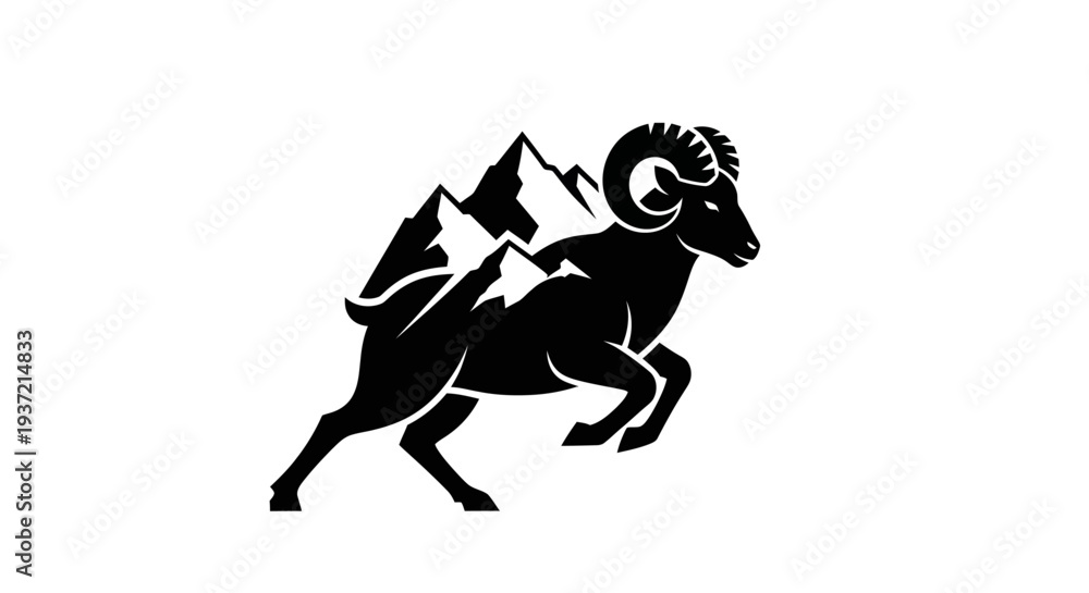 Obraz premium Ram silhouette with mountain peaks