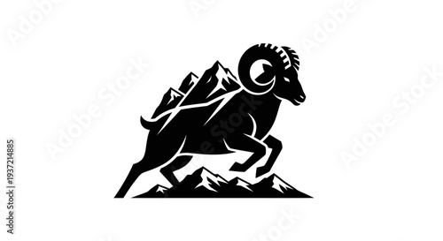 Ram silhouette with mountain peaks
