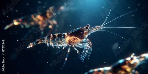 Crab with broken shell swimming underwater.