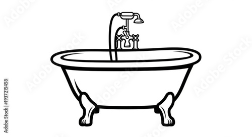 Elegant clawfoot bathtub with faucet and showerhead, perfect for relaxation and bathing.