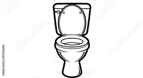 Detailed illustration of a white toilet with the seat open, ready for use.