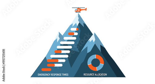 Vector illustration of business strategy pyramid with helicopter