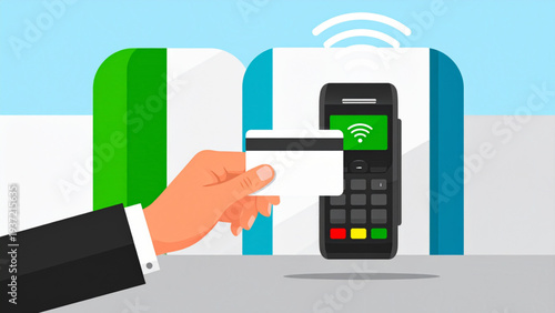 RFID Access Control Concept – Hand Tapping Card on Security Reader Vector Illustration