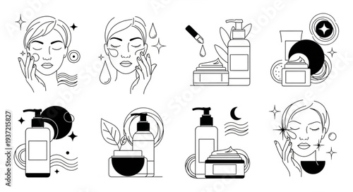 Skincare Routine Icons - A Collection of Beauty and Wellness Illustrations.