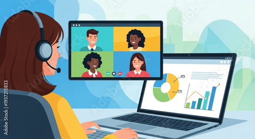 Woman Participating in Virtual Video Conference Call.