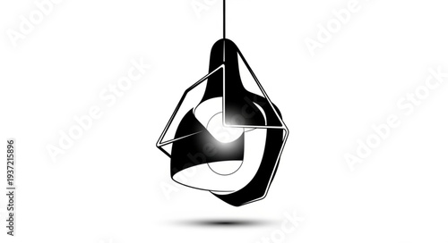 Modern geometric pendant light fixture with a unique abstract design, black and white.
