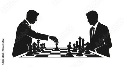 Two businessmen playing chess, strategic thinking and competition concept.