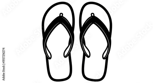 Pair of black and white flip-flops isolated on a white background, summer footwear.