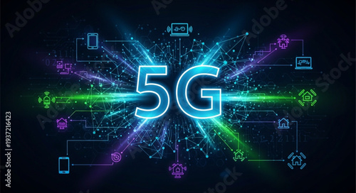 Futuristic 5G Technology Digital Network Illustration.