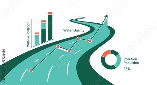 Vector infographic of road with pollution reduction graph