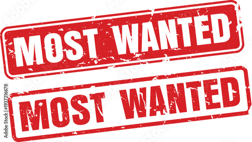Red Grunge Most Wanted Rubber Stamp Label Vector