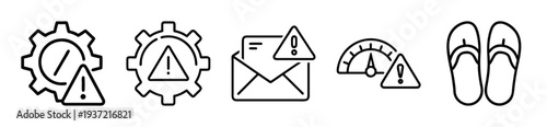 Warning signs and gears icons for business and technology concepts