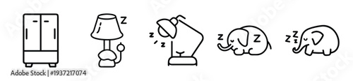Cute sleeping icons showing people and objects asleep