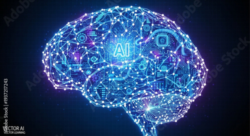 Digital Illustration of a Human Brain with Neural Network.