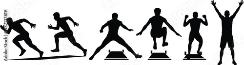 Collection of Diverse Silhouettes: Singers, Acrobats, Magicians, and Dancers, Vector Illustrations for Music, Circus, and Fitness Themes