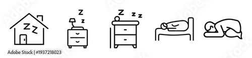Simple line icons representing sleep and bedroom furniture