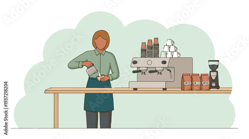 Female barista preparing coffee with an espresso machine in a modern cafe