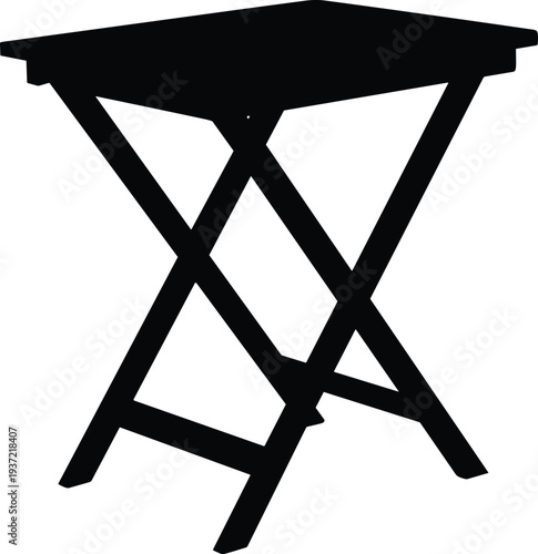 Foldable camping stool silhouette vector, portable folding chair icon, outdoor travel seat illustration, compact camping furniture symbol, minimalist black stool design