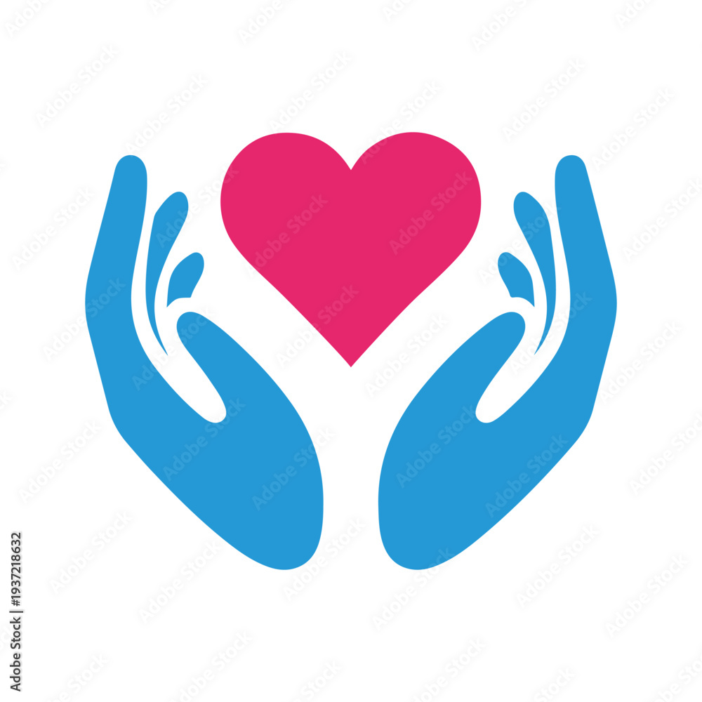 Obraz premium Caring Hands Holding Heart Icon – Love, Support, Charity, Healthcare and Compassion Symbol for Help, Donation and Community Care Design.