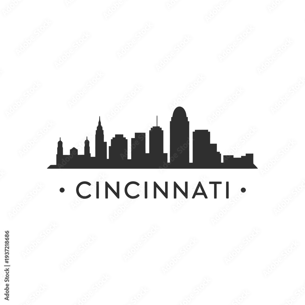 Fototapeta premium A black silhouette of the cincinnati skyline with city name below