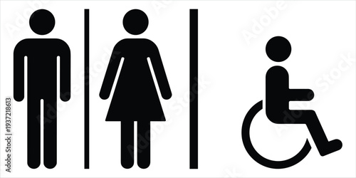 Male Female And Wheelchair Accessible Restroom Pictograms On White Background toilet bathroom