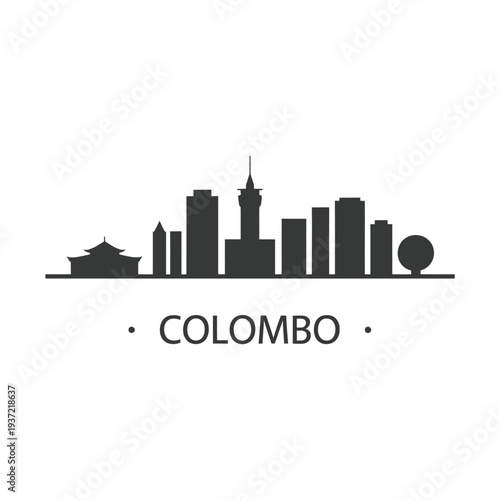 Colombo skyline silhouette with landmark buildings and text label