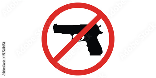 No guns allowed symbol with a pistol silhouette inside a red circle and slash Keywords: gun, pistol, weapon, prohibition