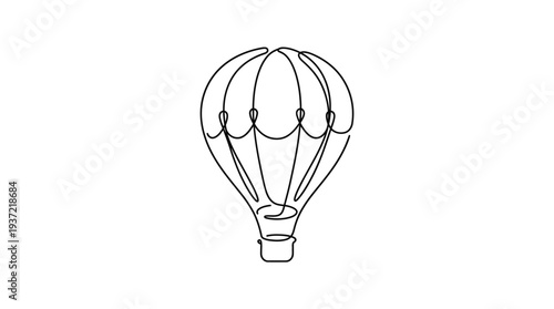 Hot Air Balloon One-Line Icon, Single Continuous Line Minimal Balloon with Basket Outline