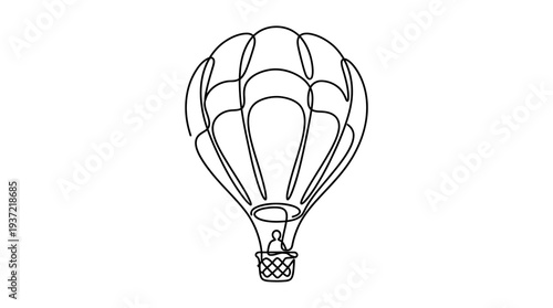 Hot Air Balloon One-Line Icon, Single Continuous Line Minimal Balloon with Basket Outline