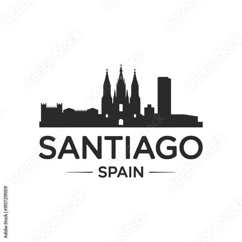 Santiago spain skyline illustration with cathedral and city silhouette