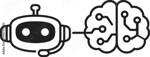 Chatbot connected to AI brain vector icon